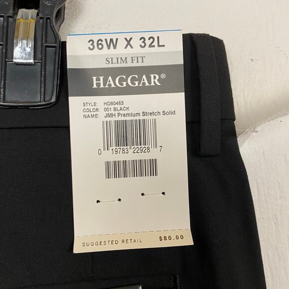 HAGGAR J M Premium Dress Pants Slim Super Flex Waist 2" Stretch Black 36x32 - Picture 10 of 11